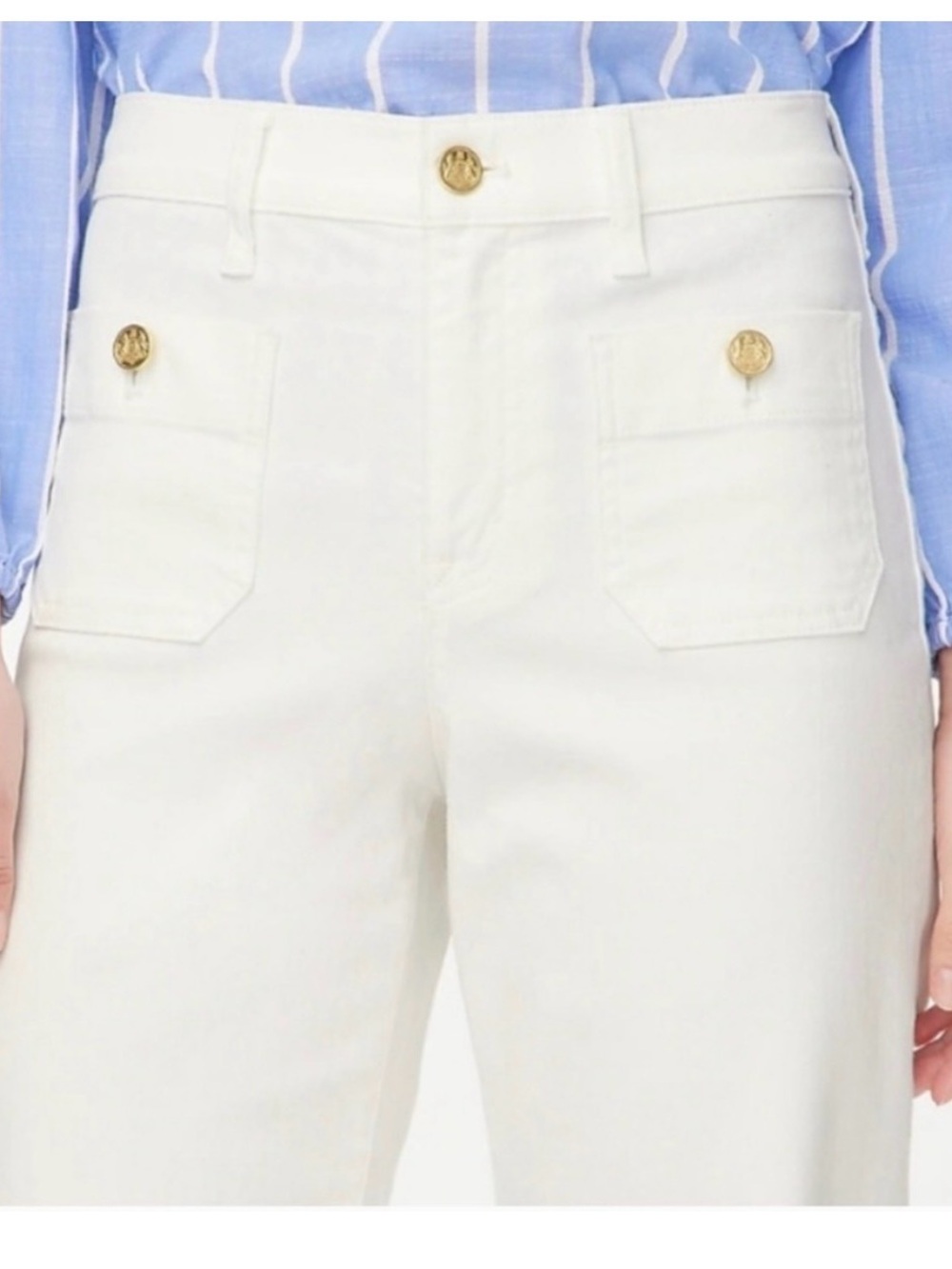 NWT J. Crew Women's White Wide Leg Slim Sailor Jeans Gold Buttons - Picture 3 of 7
